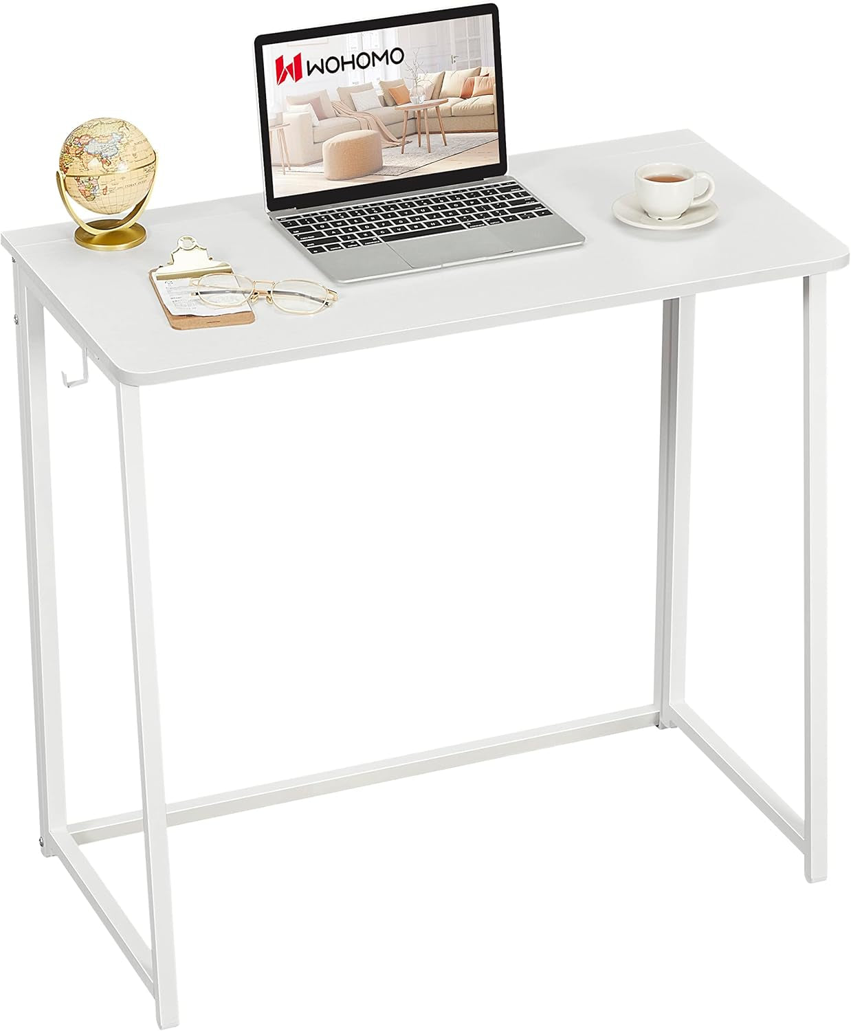 Folding Desk, 31.5" Small Desk for Small Spaces, Easy Assemble Foldable Computer Desk for Laptop, Mini Portable Working Table Narrow Wooden Writing Workstation for Home Office, White