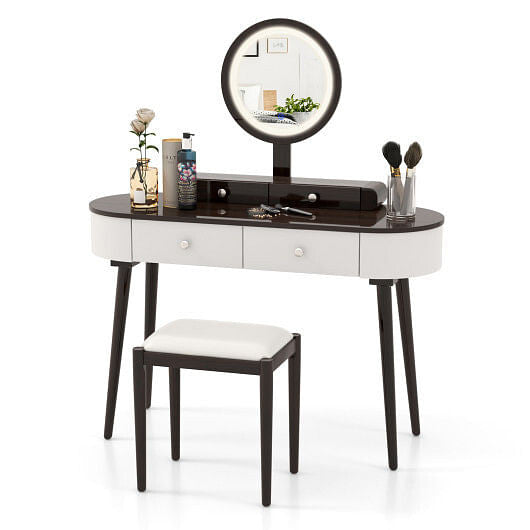 Makeup Vanity Table Set with LED Mirror and 3 Spacious Drawers-White and Black
