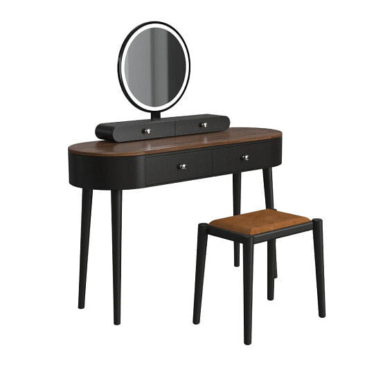 Makeup Vanity Table Set with LED Mirror and 3 Spacious Drawers-White and Black