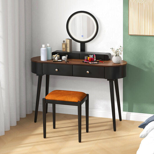 Makeup Vanity Table Set with LED Mirror and 3 Spacious Drawers-White and Black