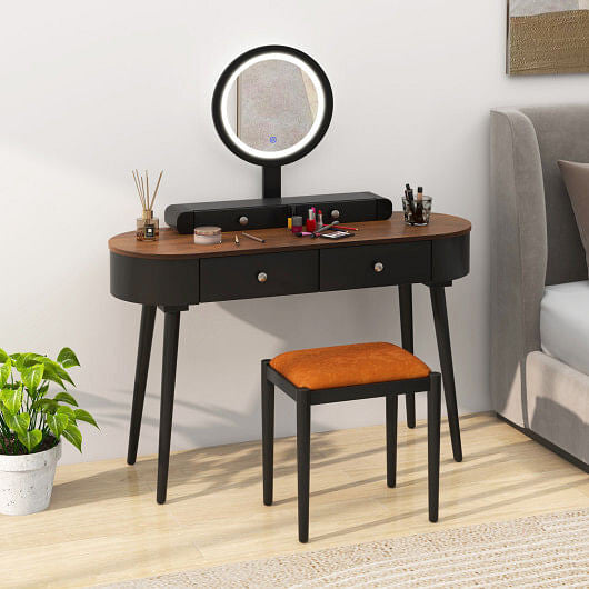 Makeup Vanity Table Set with LED Mirror and 3 Spacious Drawers-White and Black