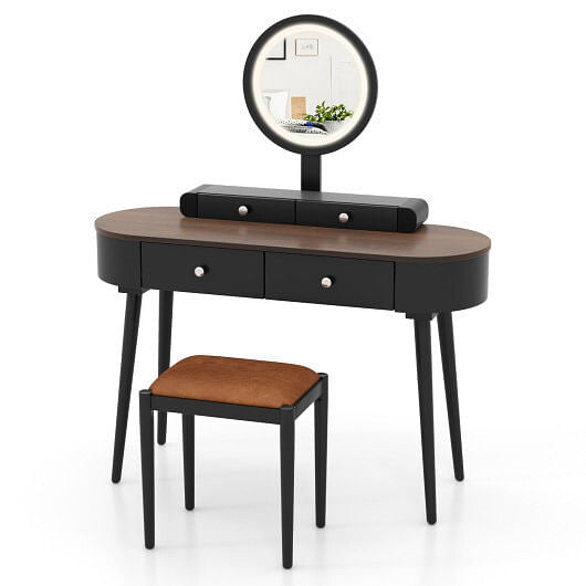 Makeup Vanity Table Set with LED Mirror and 3 Spacious Drawers-White and Black