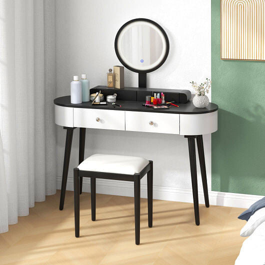 Makeup Vanity Table Set with LED Mirror and 3 Spacious Drawers-White and Black