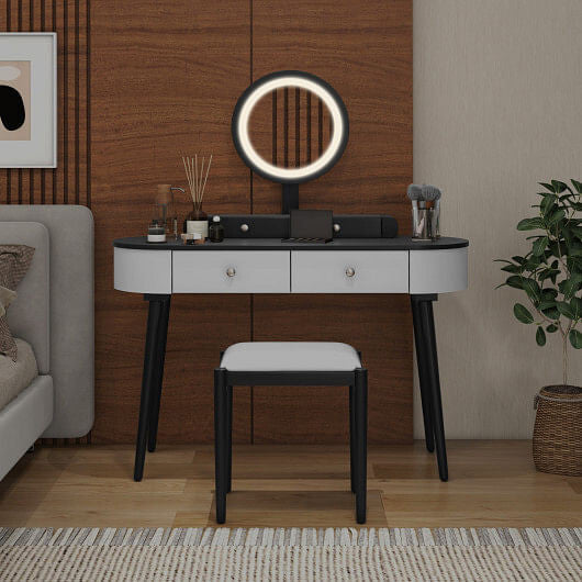 Makeup Vanity Table Set with LED Mirror and 3 Spacious Drawers-White and Black