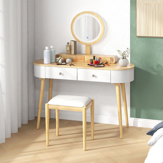 Makeup Vanity Table Set with LED Mirror and 3 Spacious Drawers-White and Black